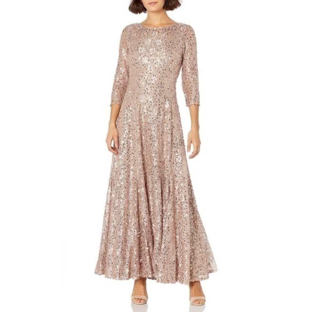 NWT Tahari Arthur Klein Bronze Sequin Fit & Flare Gown Size 16